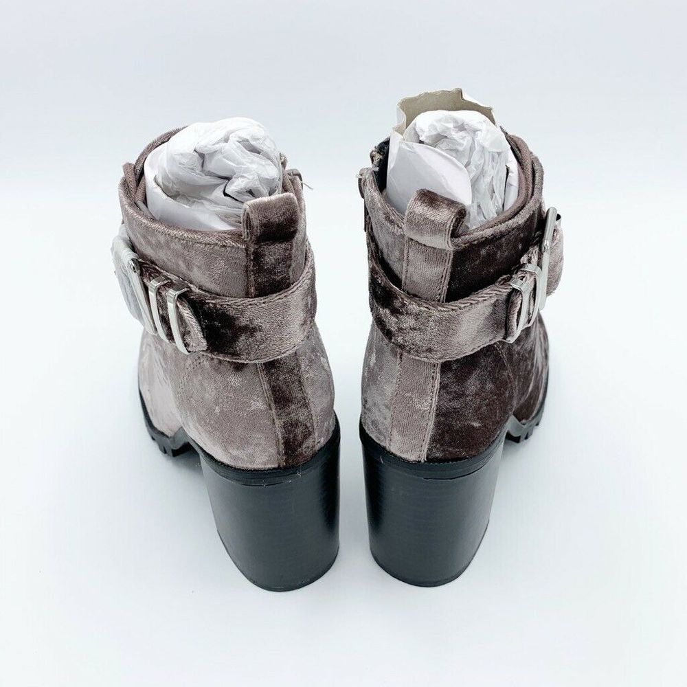 Qupid Velvet Ankle Boots Block Heel Lace Up Buckle - Picture 5 of 8